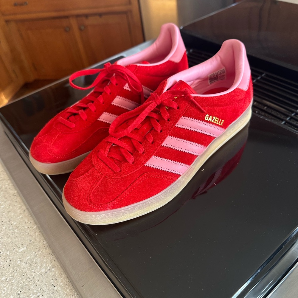adidas Gazelle Women's Red and Pink Suede Sneakers - Picture 2 of 7